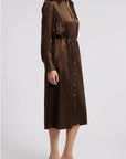 Anina Satin Shirtdress Dark Moss Dresses - Midi Rails