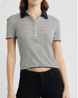 Pointelle Polo Navy Tops - Tees Frame
