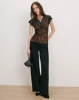 Pascaline Lace-Trimmed Top Espresso Tops - Blouses Veronica Beard
