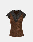 Pascaline Lace-Trimmed Top Espresso Tops - Blouses Veronica Beard
