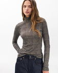 Shawl Plaid Turtleneck Tee Brown Multi Tops - Turtleneck rag & bone