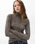 Shawl Plaid Turtleneck Tee Brown Multi Tops - Turtleneck rag & bone