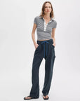 Knit Button Stripe Polo Tee Ivory Multi Top - Polo rag & bone