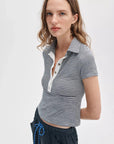 Knit Button Stripe Polo Tee Ivory Multi Top - Polo rag & bone