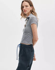 Knit Button Stripe Polo Tee Ivory Multi Top - Polo rag & bone