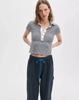 Knit Button Stripe Polo Tee Ivory Multi Top - Polo rag & bone