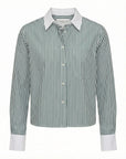 The Long Sleeve Boxy Crop Hunter Stripe/White Collar Tops - Button Down The Shirt
