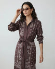 The Edie Dress Brown Scarf Print Dresses - Midi The Shirt
