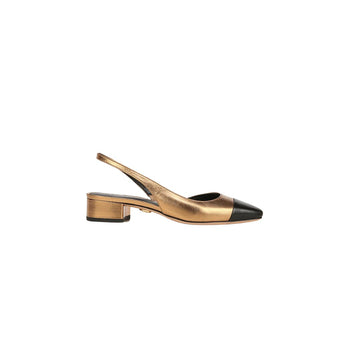 Cecile Leather Cap-Toe Slingback Black Gold Shoes - Pumps - Low Veronica Beard - Shoes 