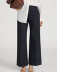 The Slim Palazzo Trouser Cuffed Navy Pants - Trousers Frame