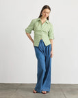 Winslet Top Stripe Asparagus Optic White Tops - Blouses Tanya Taylor