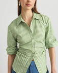 Winslet Top Stripe Asparagus Optic White Tops - Blouses Tanya Taylor