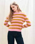 Stripe Crew Candy/Spicy Mustard Sweater - Crewneck Jumper 1234