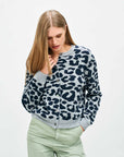 Merino Leopard Crew Cardigan Mid Grey/Navy Sweater - Cardigans Jumper 1234