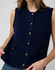 Button Front Vest with Pockets Navy Sweater - Vest Autumn Cashmere