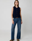 Button Front Vest with Pockets Navy Sweater - Vest Autumn Cashmere