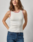 Contrast Trim Knit Tank White Tops - Tanks Lilla P