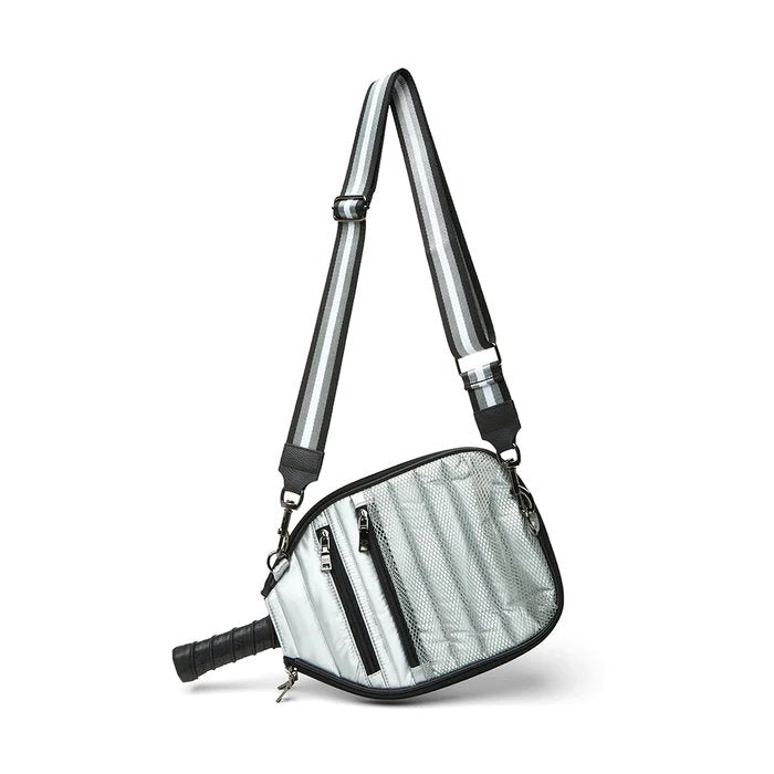 Sporty Pickleball Crossbody Silver Liquid Handbags - Crossbody Think Royln 