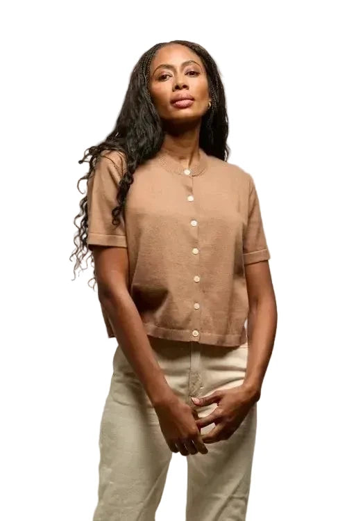 Maude Short Sleeve Cardigan Mocha – Peter Kate
