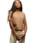 Maude Short Sleeve Cardigan Mocha Sweater - Cardigans perfectwhitetee