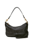 front view of the Clare v Moyen Messenger Black Woven Zig Zag on a white background