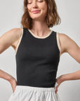 Contrast Trim Knit Tank Black Tops - Tanks Lilla P