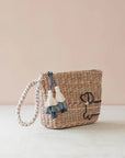 Mini Woven Pouch with Wristlet and Embroidered Dachshund