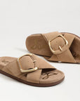 Darla Buckle Slide Sandal Cyprus Tan Suede Sandals - Flat Sandals Sam Edelman