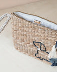 Mini Woven Pouch with Wristlet and Embroidered Dachshund