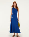 Seahorse Embroidery One Shoulder Maxi Dress Blue Dresses - Maxi Farm Rio