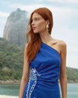 Seahorse Embroidery One Shoulder Maxi Dress Blue Dresses - Maxi Farm Rio
