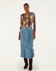 Denim Belted Wavy Midi Skirt Skirts - Midi Farm Rio