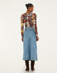 Denim Belted Wavy Midi Skirt Skirts - Midi Farm Rio