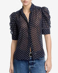 The Tie Print Gillian Top Navy Multi Tops - Blouses Frame