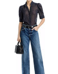 The Tie Print Gillian Top Navy Multi Tops - Blouses Frame