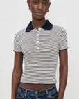 Pointelle Polo Navy Tops - Tees Frame