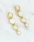 Mini Dropping Circles Huggie Hoop Earrings Mother of Pearl Earrings Laura Foote Designs