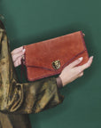 Alicia Leather Clutch Thick Suede Embroidered Brick Clutch Claris Virot