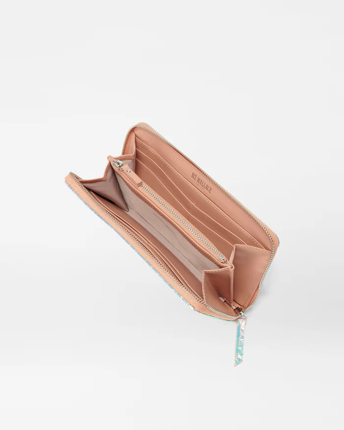 Leather Long Zip Round Wallet Pink Opal