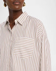Marin Cropped Striped Shirt Tan Stripe Tops - Button Down rag & bone