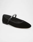 Ellie Velvet Crystal-Strap Flats Black