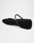 Ellie Velvet Crystal-Strap Flats Black