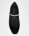 Ellie Velvet Crystal-Strap Flats Black