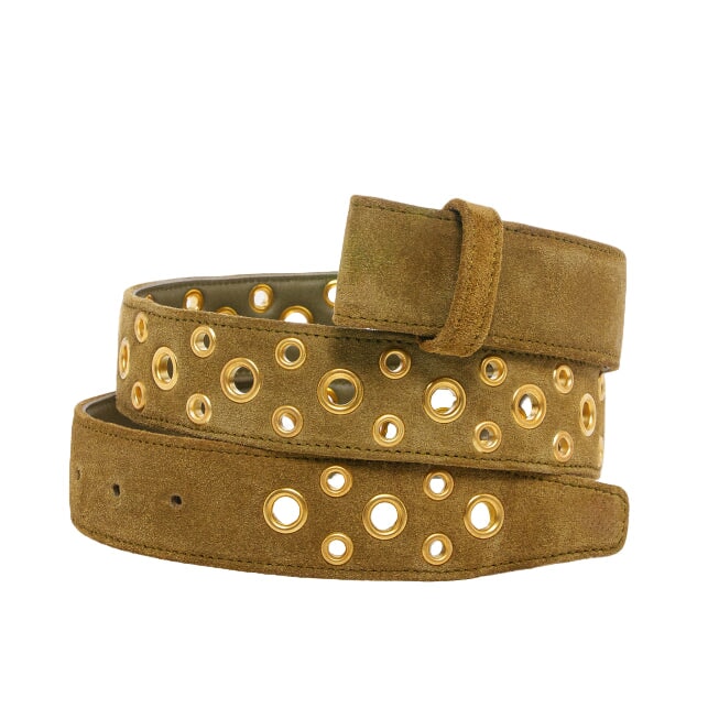 Olive Thick Suede With Gold Eyelets Belt – Peter Kate