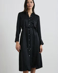 Anina Satin Shirtdress Black Dresses - Midi Rails