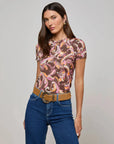 Ressi Fitted Tee Brown/ Pink Abstract Paisley Tops - Tees L'Agence