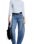 The Long Sleeve Boatneck Tee Powder Blue Multi Tops - Tees Frame