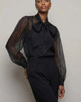 The Long Sleeve French Bow Shirt Black Tops - Button Down The Shirt