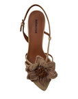 Jazmin Mule Flower Kitten Heel Beige Sandals - Heeled Sandals Lola Cruz