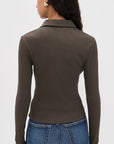 Kearney Ribbed Long Sleeve Tee Dark Umber Tops - Tees Veronica Beard